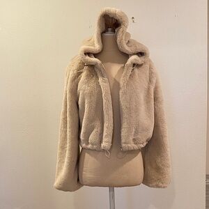 Forever 21 Cream Teddy Jacket with Hood